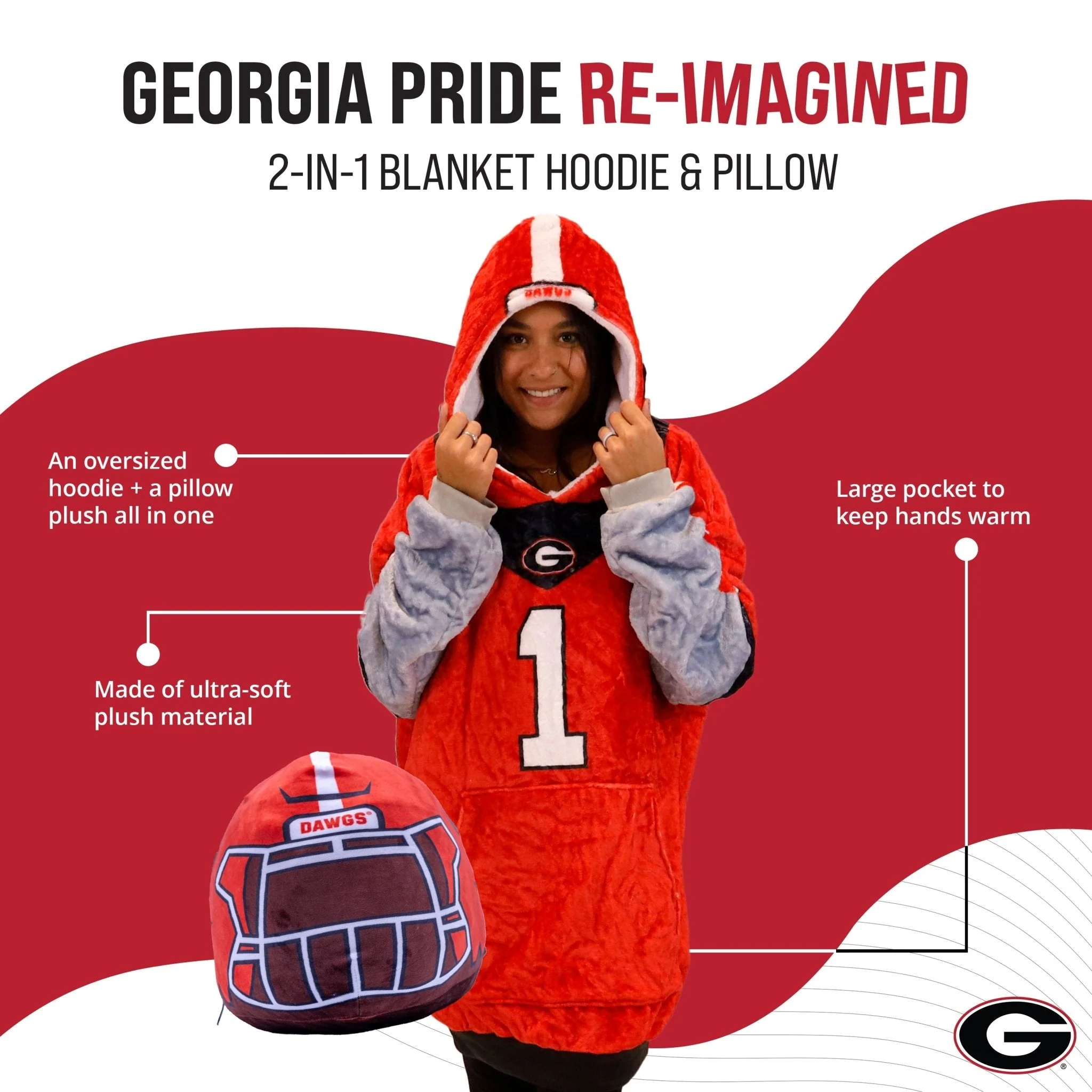 University of Georgia Helmet Snugible | Blanket Hoodie & Pillow - Image 2