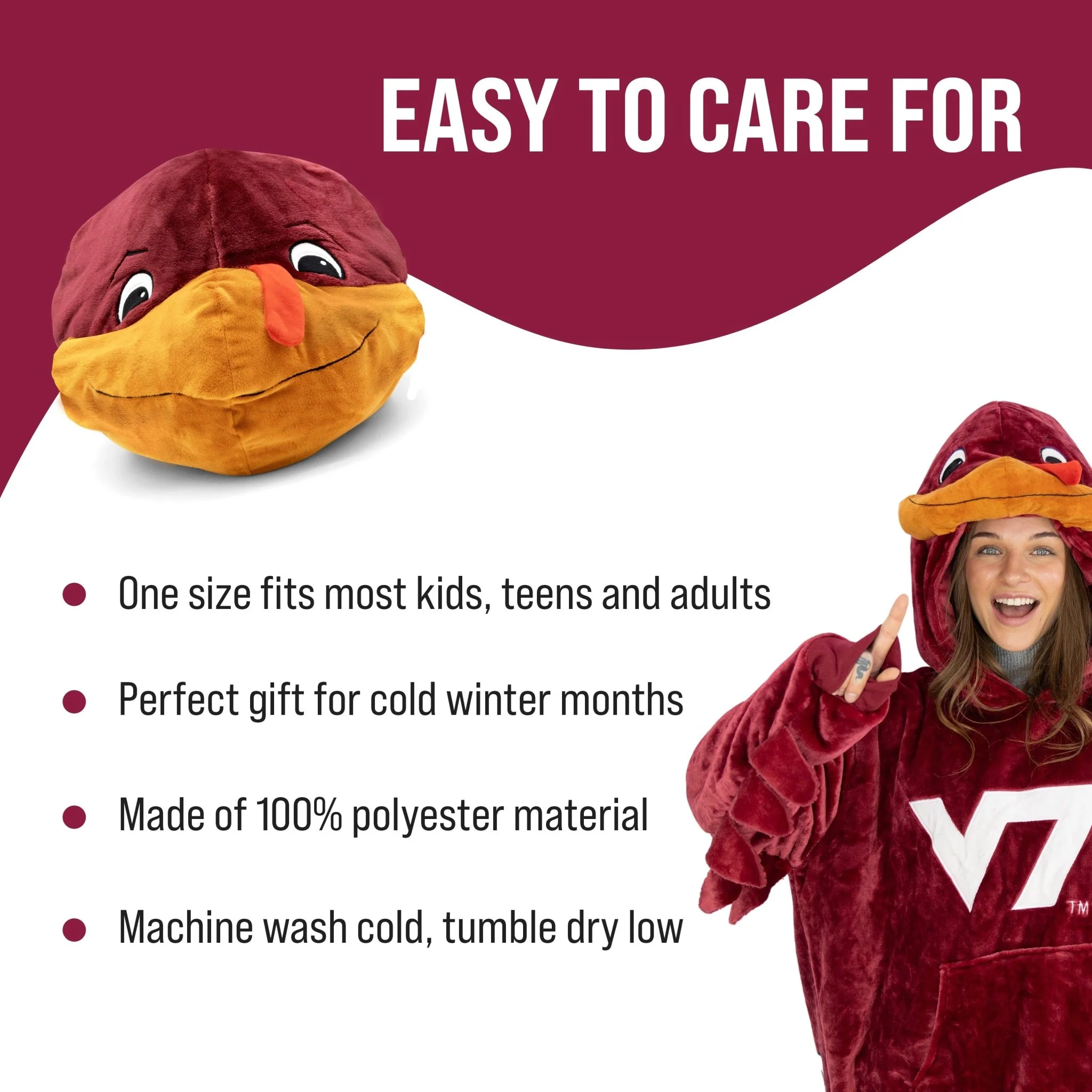 Virginia Tech University Hokie Snugible | Blanket Hoodie & Pillow - Image 5