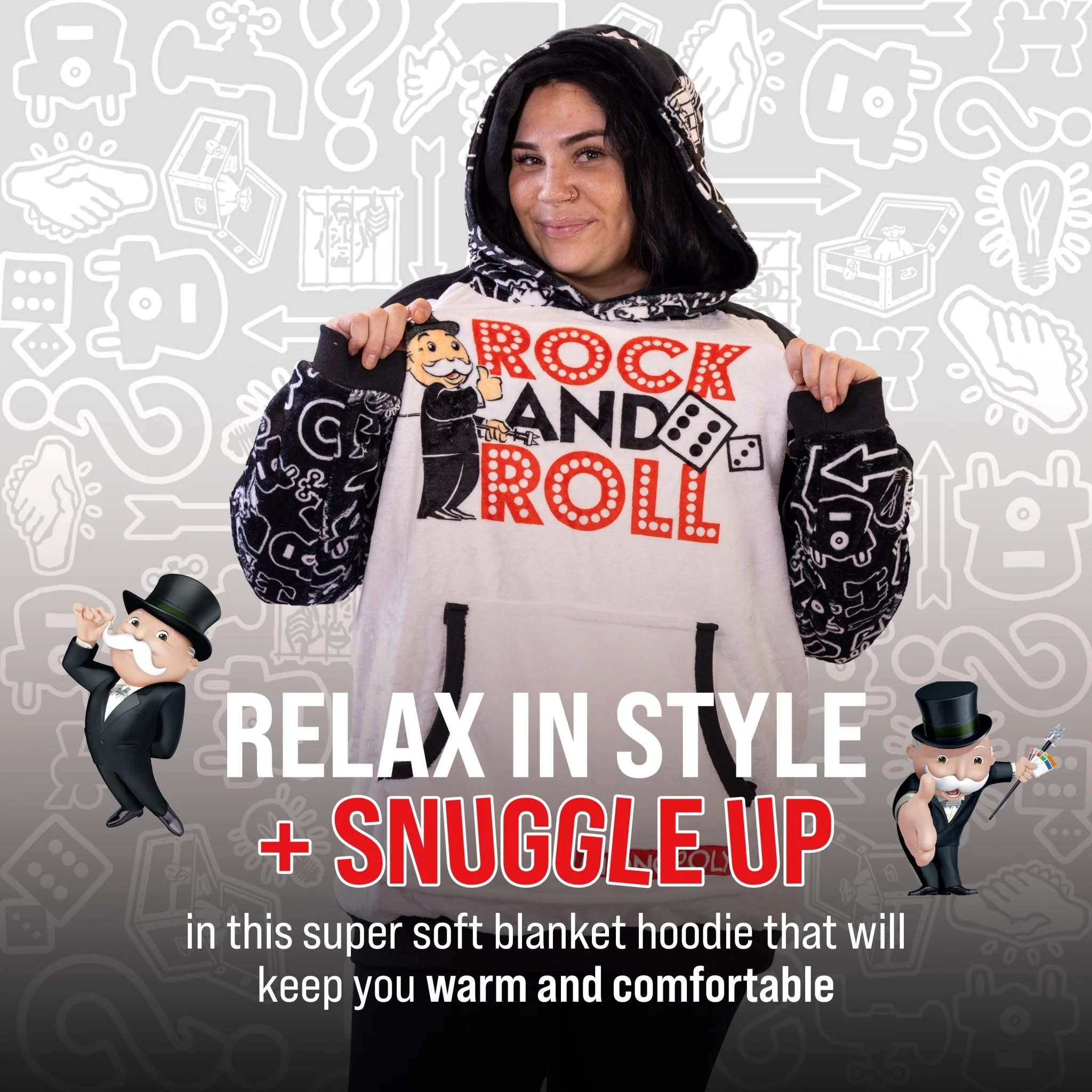HASBRO Monopoly Rock & Roll Snugible  | Blanket Hoodie & Pillow - Image 4
