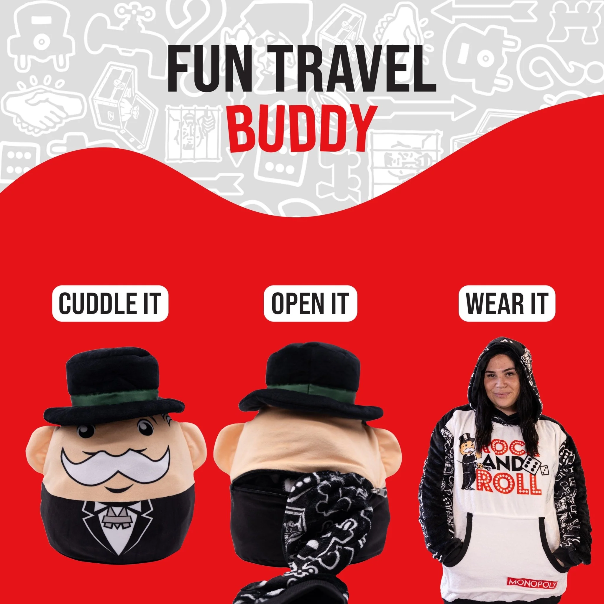 HASBRO Monopoly Rock & Roll Snugible  | Blanket Hoodie & Pillow - Image 6